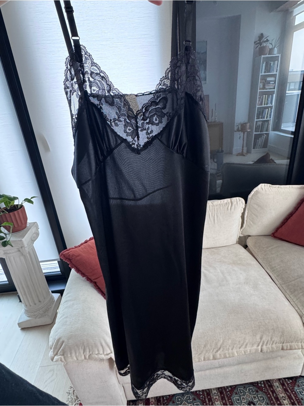 Vintage Black Lace Trim Slip Dress - Women Intimates